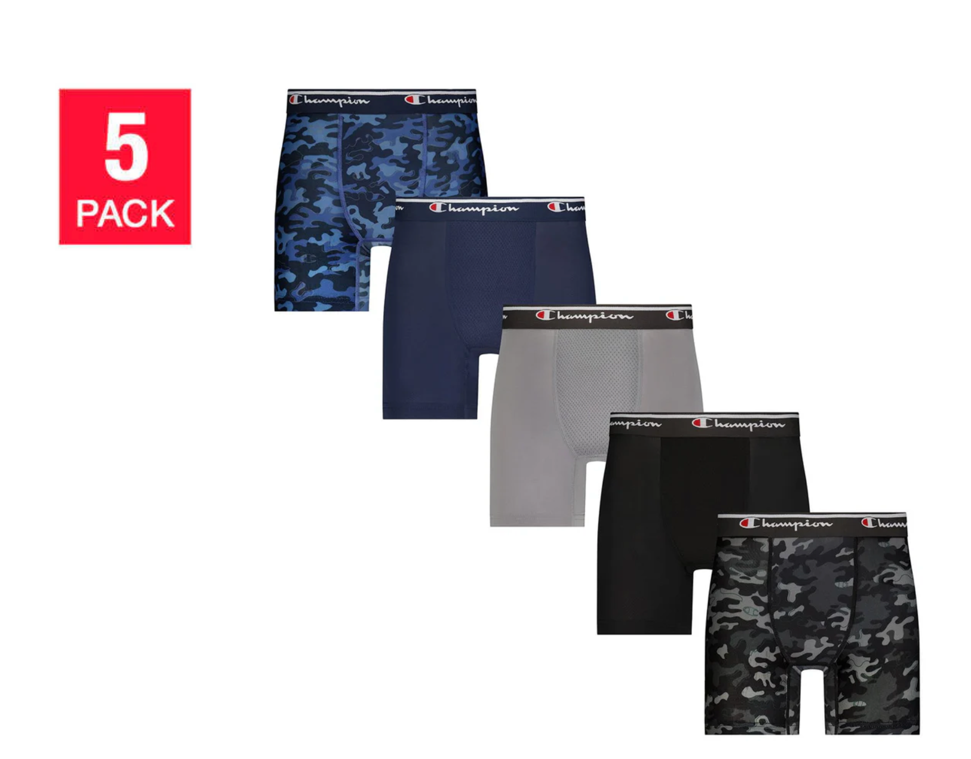 Champion Boys - Performance Boxer Brief, Grey Blue Camo (5-Pack)